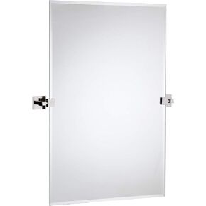 Hamilton Hills Large Squared Modern Pivot Rectangle Mirror with Polished Chrome Wall Anchors | Silver Backed Adjustable Moving & Tilting Wall Mirror |æ 20" x 30" Inches