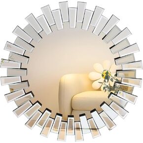 مرآة حائط ديكور ثلاثية الأبعاد مستديرة 24 بوصة مرآة حمام ديكور المنزل ديكور غرفة النوم وغرفة المعيشة والمكتب in Kuwait