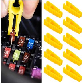 BESULEN 10PCS Car Fuse Pullers, Mini Standard Automobile Fuse Extraction Fetch Clips Assortment Kit, Yellow Vehicle Fuse Removal Tools, for Motorcycle Truck SUV ATV RV Fuses Replacement