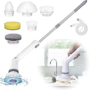 2000mAh Electric Spin Scrubber, IPX6 Cordless Cleaning Brush, Shower Cleaning Brush with 6 Brush Heads,2 Speeds and Adjustable Extension Handle Power Scrubber for Bathroom, Shower, Tub, Tile