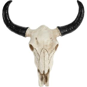 Zerodeko Longhorn Skull Wall Decor: Cow Skull Ornament Resin Bull Skull Decor Cow Skull Wall Plaque Cow Skull Wall Hanging Ornament for Home Office