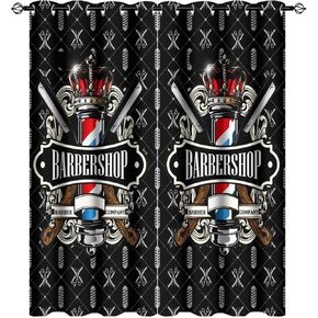Barber Shop Company Blackout Curtains for Bedroom,Abstract Modern Beauty Salon 3D Printed Room Darkening Window Curtains with Grommets - 2 Panels 63L x 21W