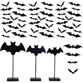 ديكور طاولة وجدار الهالوين، 3 قطع من ملصقات تزيين الخفافيش الخشبية و60 قطعة من ملصقات تزيين الخفافيش ثلاثية الأبعاد لعيد الهالوين لديكور المنزل في حفلة الهالوين (خفافيش ريفية) in Kuwait