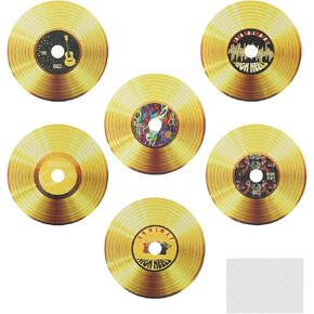 6 Pack Blank Vinyl Records Decor, 5.5 Wall Collage Kit Aesthetic Pictures, CD Album Cover Posters Bedroom Decor for Teens Boys Girls, Rock and Roll Music Party Decorations, Gold (Material Cardboard)