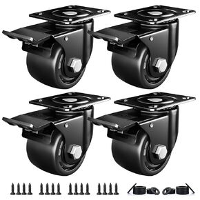 3 Inch Heavy Duty Casters Set of 4, Load 4400lbs, Locking Swivel Plate Industrial Casters with Double Ball Bearings, Low Gravity Center Castor Wheels for Furniture, Workbench, Equipment