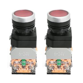 Momentary Push Button Switch 24V 22mm Mounting Hole Red LED DPST Switch for Electrical Equipment, 2 Pcs