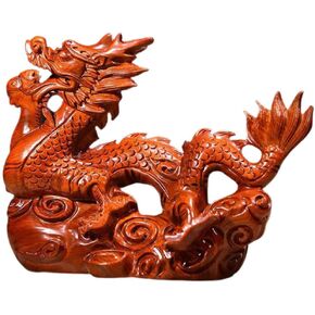 PRETYZOOM 2024 Chinese New Year Dragon Statue Wood Dragon Figurine Fengshui Zodiac Dragon Sculpture Year of The Dragon Tabletop Wealth Luck Success Ornament for Home 10cm