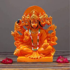 The Advitya Panchmukhi Hanuman Statue or Murti Resin for Car,Home,Office|Orange Sankat Mochan Balaji Bajrangbali Idol for Pooja Temple,Mandir Showpiece Vastu Gift Decoration (6 in.)