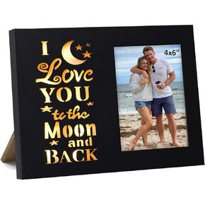 4 x 6 Wood Love Picture Frame for Couples - Black I Love You to The Moon and Back Photo Frame, Couples Gifts Love Gifts Light Up
