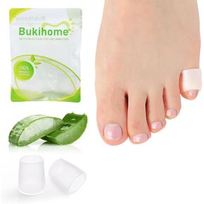 Bukihome Silicone Toe Protectors – 14 Pack Aloe Vera Extract Infused Silicone Toe Sleeve for Hammer Toes, Corns, Calluses, Blisters – Soft Gel Protector Toe Cushions for Pain Relief (Pinky Size)