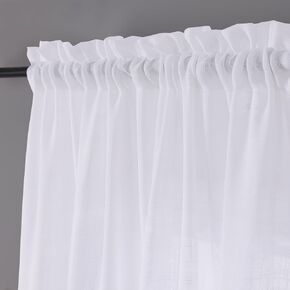 Semi White Sheer Linen Curtains 84 Inches Long, Rod Pocket Sheer Drapes for Living Room, Bedroom, 2 Panels, 52"x 84", Voile Home Decorative Rich Natural Linen Curtains for Yard, Patio, Villa, Parlor.