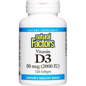 Natural Factors, Vitamin D3 2000 IU (50 mcg), Supports Strong Bones, Muscles and Immune Function, 120 Softgels