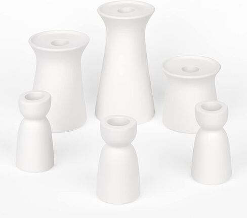 حاملات شموع على شكل عمود من السيراميك باللون الأبيض غير اللامع من Koyal، حوامل شموع من الخزف الحجري الحديث من Koyal، مجموعة من 6 قطع in Kuwait