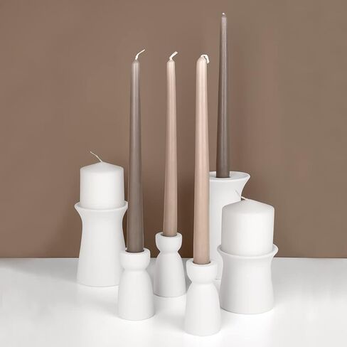 حاملات شموع على شكل عمود من السيراميك باللون الأبيض غير اللامع من Koyal، حوامل شموع من الخزف الحجري الحديث من Koyal، مجموعة من 6 قطع in Kuwait