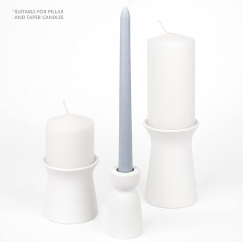حاملات شموع على شكل عمود من السيراميك باللون الأبيض غير اللامع من Koyal، حوامل شموع من الخزف الحجري الحديث من Koyal، مجموعة من 6 قطع in Kuwait