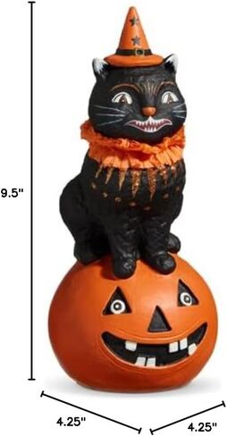 Raz Imports Cat on Pumpkin تمثال، ارتفاع 9.5 بوصة، ديكور الهالوين in Saudi Arabia