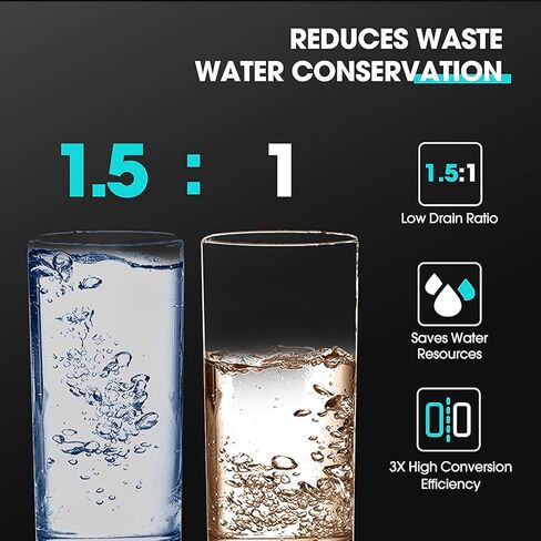 نظام التناضح العكسي PUREPLUS بدون خزان تحت الحوض، نظام تصفية المياه 600GPD RO، 1.5:1 نقي للتصريف، شاشة TDS، يقلل TDS، نظام فلتر RO تحت الحوض in Kuwait