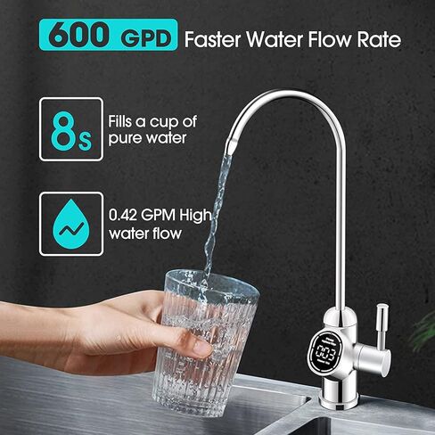 نظام التناضح العكسي PUREPLUS بدون خزان تحت الحوض، نظام تصفية المياه 600GPD RO، 1.5:1 نقي للتصريف، شاشة TDS، يقلل TDS، نظام فلتر RO تحت الحوض in Kuwait