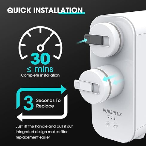 نظام التناضح العكسي PUREPLUS بدون خزان تحت الحوض، نظام تصفية المياه 600GPD RO، 1.5:1 نقي للتصريف، شاشة TDS، يقلل TDS، نظام فلتر RO تحت الحوض in Kuwait