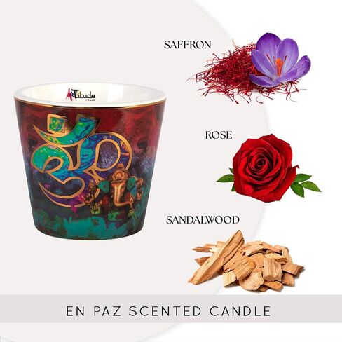 En Paz Scented Candle | Sandalwood-Rose-Saffron | 100% Soy Wax | Luxury Candles | Perfect for Gifting | 40oz | 10cm Tall | Approx Burn Time - 80 Hours in Saudi Arabia