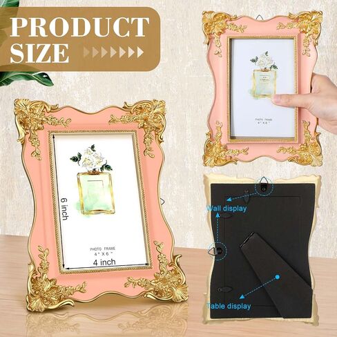 3 Pcs 4x6 Inch Vintage Picture Frame Trim Antique Ornate Resin Photo Frame with Easel and Hook for Tabletop Wall Art Decor Display Home Office(Gold,White,Pink) in Saudi Arabia