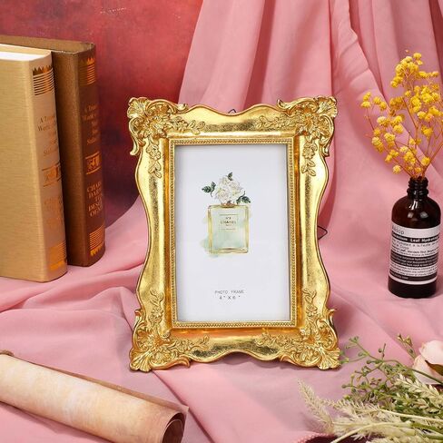 3 Pcs 4x6 Inch Vintage Picture Frame Trim Antique Ornate Resin Photo Frame with Easel and Hook for Tabletop Wall Art Decor Display Home Office(Gold,White,Pink) in Saudi Arabia