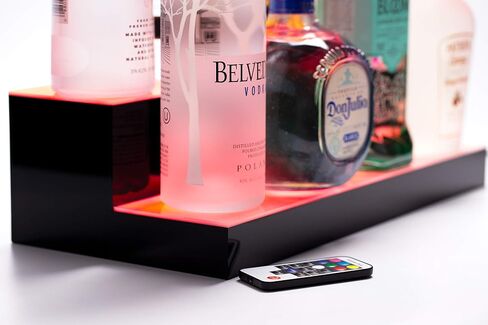 رف بار مضاء LED من BarSquad - 16 بوصة، رف عرض زجاجة مشروبات مضاء بخطوتين مع أوضاع إضاءة متعددة الألوان، جهاز تحكم عن بعد لاسلكي in Saudi Arabia