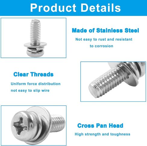 BokWin 30 Pcs M4x12mm Pan Head Bolts Screws with Washers Kit Stainless Steel Machine Screws Bolts Phillips Pan Head Screws in Saudi Arabia