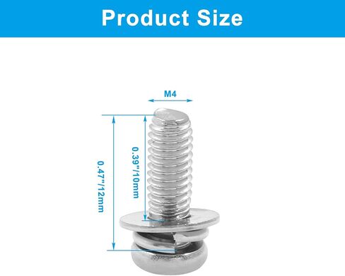 BokWin 30 Pcs M4x12mm Pan Head Bolts Screws with Washers Kit Stainless Steel Machine Screws Bolts Phillips Pan Head Screws in Saudi Arabia