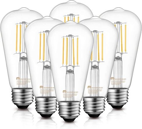 MASTERY MART ST21 [60W Equivalent] [Dimmable] [CRI 95+] LED 5.5W Vintage Light Bulbs, 2700K Soft White, Clear Glass Antique Decorative Filament Edison Bulb, E26 Base, 500LM, (6 Pack) in Saudi Arabia