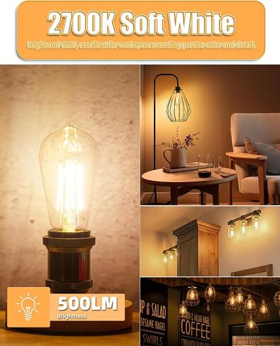 MASTERY MART ST21 [60W Equivalent] [Dimmable] [CRI 95+] LED 5.5W Vintage Light Bulbs, 2700K Soft White, Clear Glass Antique Decorative Filament Edison Bulb, E26 Base, 500LM, (6 Pack) in Saudi Arabia