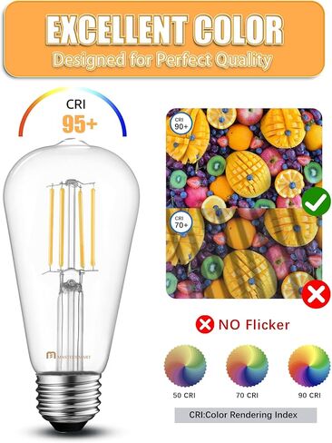 MASTERY MART ST21 [60W Equivalent] [Dimmable] [CRI 95+] LED 5.5W Vintage Light Bulbs, 2700K Soft White, Clear Glass Antique Decorative Filament Edison Bulb, E26 Base, 500LM, (6 Pack) in Saudi Arabia