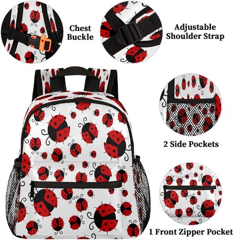 Pardick Cute Kids Backpack Red Ladybug Toddler Backpack with Chest Strap for Boys Girls Red Ladybug Print Lightweight Kindergarten Children Schoolbag Nursery Elementary Travel Bag in Kuwait