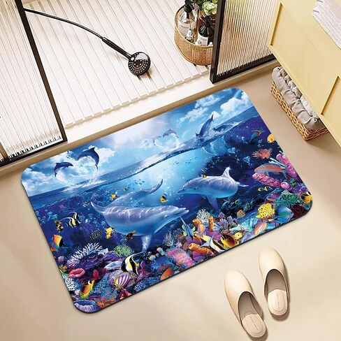 Bathroom mat Non Slip Rubber Quick Dry Bath mat, Non Slip Quick Dry Bathroom mat, Super Absorbent Bath mat, Rubber Bathroom mat Bath Rugs, Shower Mat Bathroom Floor Mat, 15.7x23.6in, Dolphin in Saudi Arabia