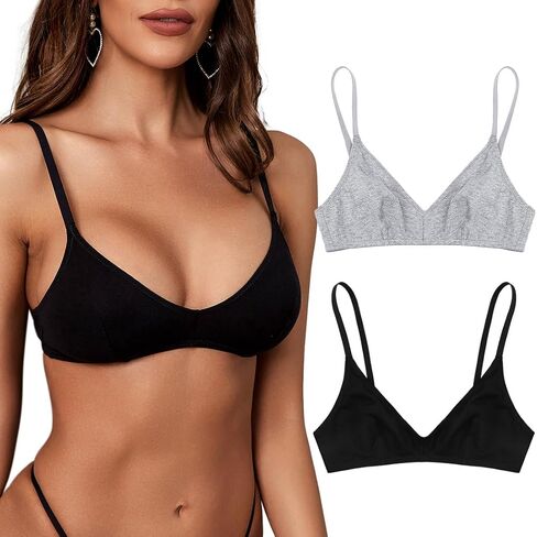 Women's Motive Cotton Unlined Bralette Soft Seamless Bras for Women(D330BM-Black+Gray+KISS-S) in Saudi Arabia