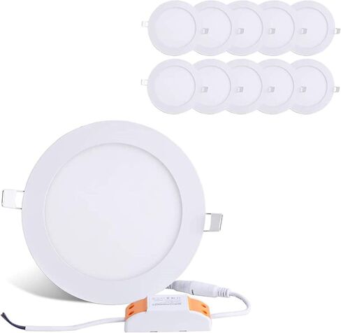 BRILLIHOOD 12W 6 بوصة رفيعة للغاية لوحة سقف غائرة LED مع سائق، 1000 لومن، 80W مكافئ ساطع، المنزل، المكتب، الإضاءة التجارية - حزمة من 10، 6000K أبيض بارد in Saudi Arabia