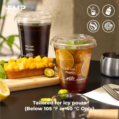 Fit Meal Prep 50 عبوة أكواب شفافة قابلة للتحلل بوزن 16 أونصة مع أغطية رشفة، كوب قهوة مثلج نباتي قابل لإعادة التدوير بدون قش، كوب صديق للبيئة للاستعمال مرة واحدة للحفلات، العصير، اللبن المخفوق، البيرة، الشاي in Saudi Arabia