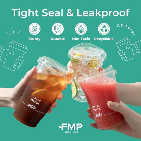 Fit Meal Prep 50 عبوة أكواب شفافة قابلة للتحلل بوزن 16 أونصة مع أغطية رشفة، كوب قهوة مثلج نباتي قابل لإعادة التدوير بدون قش، كوب صديق للبيئة للاستعمال مرة واحدة للحفلات، العصير، اللبن المخفوق، البيرة، الشاي in Saudi Arabia