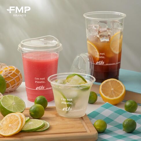 Fit Meal Prep 50 عبوة أكواب شفافة قابلة للتحلل بوزن 16 أونصة مع أغطية رشفة، كوب قهوة مثلج نباتي قابل لإعادة التدوير بدون قش، كوب صديق للبيئة للاستعمال مرة واحدة للحفلات، العصير، اللبن المخفوق، البيرة، الشاي in Saudi Arabia