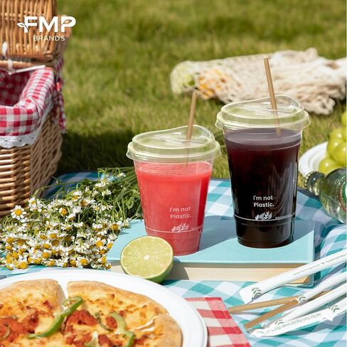 Fit Meal Prep 50 عبوة أكواب شفافة قابلة للتحلل بوزن 16 أونصة مع أغطية رشفة، كوب قهوة مثلج نباتي قابل لإعادة التدوير بدون قش، كوب صديق للبيئة للاستعمال مرة واحدة للحفلات، العصير، اللبن المخفوق، البيرة، الشاي in Saudi Arabia