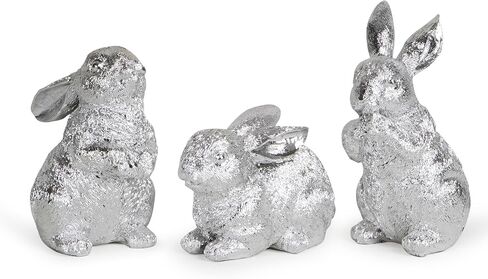 Hodao 3 PCS Easter Bunny Decorations Spring Easter Rabbit Decor Figurines Easter Day Tabletopper Decorations for Easter Party Home Holiday Cute Rabbit Easter Day Gifts Decorations (Silver) in Saudi Arabia