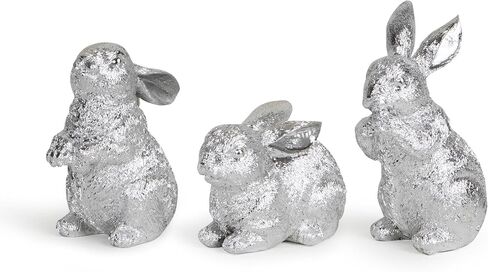 Hodao 3 PCS Easter Bunny Decorations Spring Easter Rabbit Decor Figurines Easter Day Tabletopper Decorations for Easter Party Home Holiday Cute Rabbit Easter Day Gifts Decorations (Silver) in Saudi Arabia