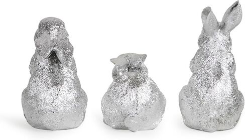 Hodao 3 PCS Easter Bunny Decorations Spring Easter Rabbit Decor Figurines Easter Day Tabletopper Decorations for Easter Party Home Holiday Cute Rabbit Easter Day Gifts Decorations (Silver) in Saudi Arabia