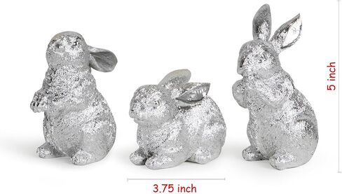 Hodao 3 PCS Easter Bunny Decorations Spring Easter Rabbit Decor Figurines Easter Day Tabletopper Decorations for Easter Party Home Holiday Cute Rabbit Easter Day Gifts Decorations (Silver) in Saudi Arabia
