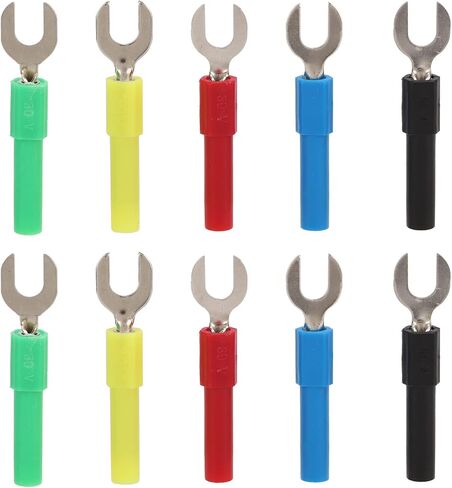 Fork Spade Wire Connectors, Pack of 10 PVC Brass Material Maximum.10A 6mm/0.2in Y Type 4mm/0.2in Hole U Type Banana Plug U Type Electrical Crimp Terminal Connectors Assortment Kit in Saudi Arabia