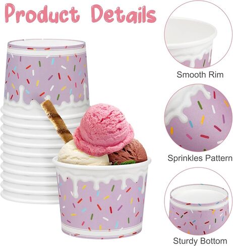 Aodaer 60 Pack Ice Cream Cups 8 Oz Sprinkles Paper Ice Cream Bowls 6 Color Disposable Snack Bowls Party Supplies Treat Cups for Sundae, Frozen Yogurt, Dessert in Saudi Arabia