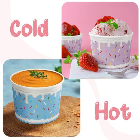 Aodaer 60 Pack Ice Cream Cups 8 Oz Sprinkles Paper Ice Cream Bowls 6 Color Disposable Snack Bowls Party Supplies Treat Cups for Sundae, Frozen Yogurt, Dessert in Saudi Arabia