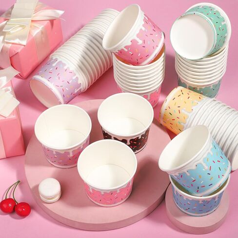 Aodaer 60 Pack Ice Cream Cups 8 Oz Sprinkles Paper Ice Cream Bowls 6 Color Disposable Snack Bowls Party Supplies Treat Cups for Sundae, Frozen Yogurt, Dessert in Saudi Arabia