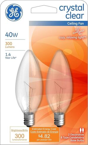 Ge Ceiling Fan Light Bulbs Blunt Tip 40 W 280 Lumens Candelabra 3.19 in. C-7a Clear Carded 2 Pack in Saudi Arabia