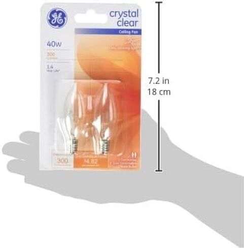 Ge Ceiling Fan Light Bulbs Blunt Tip 40 W 280 Lumens Candelabra 3.19 in. C-7a Clear Carded 2 Pack in Saudi Arabia